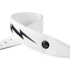 Sangle de guitare en cuir motif éclair pour guitare électrique/acoustique, existe en deux coloris - Blanc