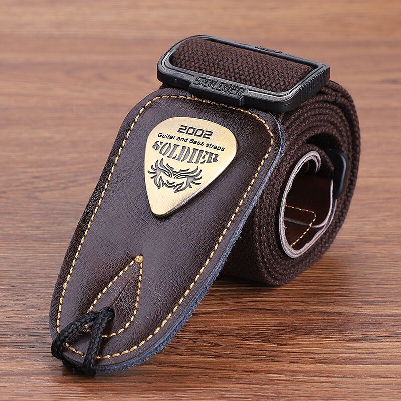 Sangle guitare classique électrique marron avec tête en cuir