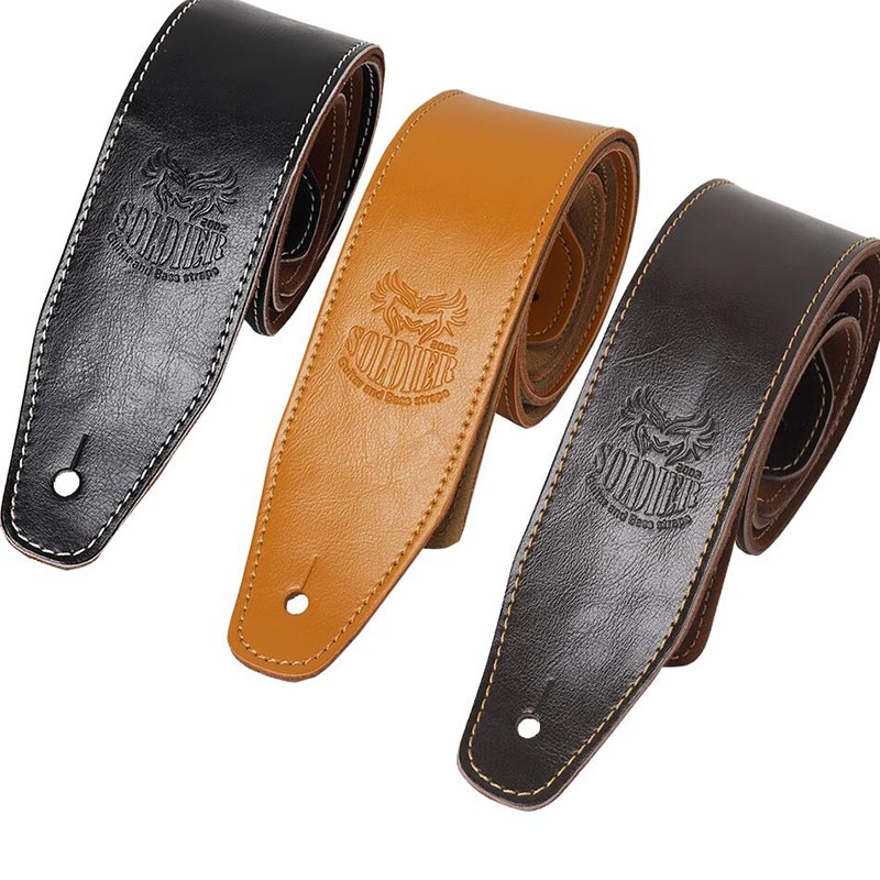 Sangle de guitare électrique acoustique, en cuir de vache véritable - 3 couleurs au choix