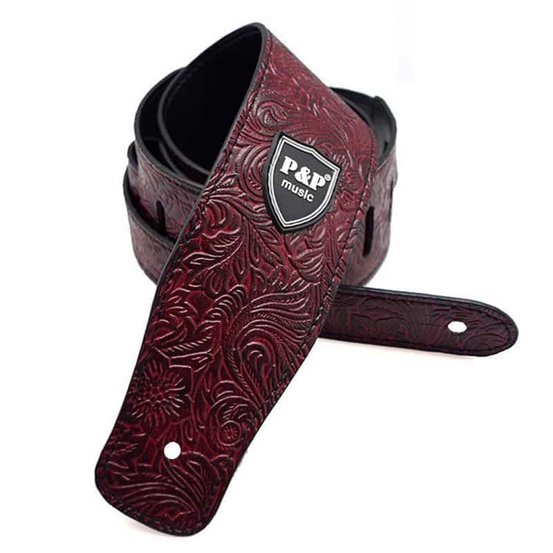 Sangle de guitare en cuir véritable - souple et réglable - 6 couleurs au choix ! - rouge