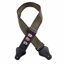 Sangle de guitare en coton de haute qualité longueur réglable - avec poche port 3 médiators - Kaki