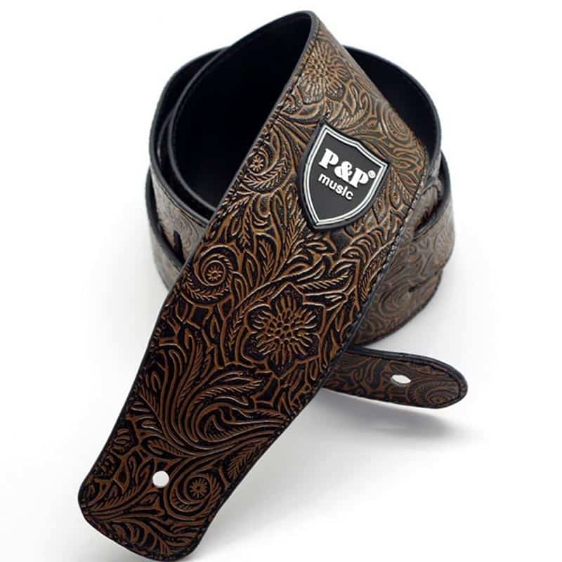 Sangle de guitare en cuir véritable - souple et réglable - 6 couleurs au choix ! - marron