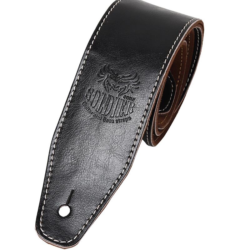 Sangle de guitare électrique acoustique, en cuir de vache véritable - 3 couleurs au choix - Noir