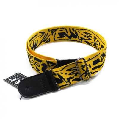 Sangle de guitare en coton pur motifs tribal - couleur jaune serrage
