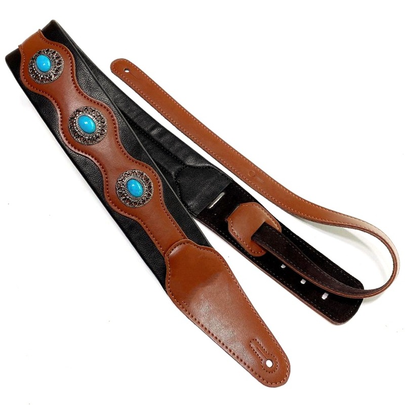 Sangle de guitare en cuir Super doux réglable Style ethnique pour guitare basse couleur marron