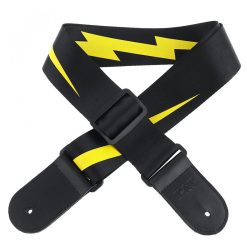 Vue complète sangle réglable pour guitare avec motif de foudre éclair de couleur jaune