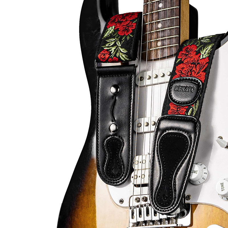 Sangle de guitare Vintage motif rose - 3 couleurs au choix !