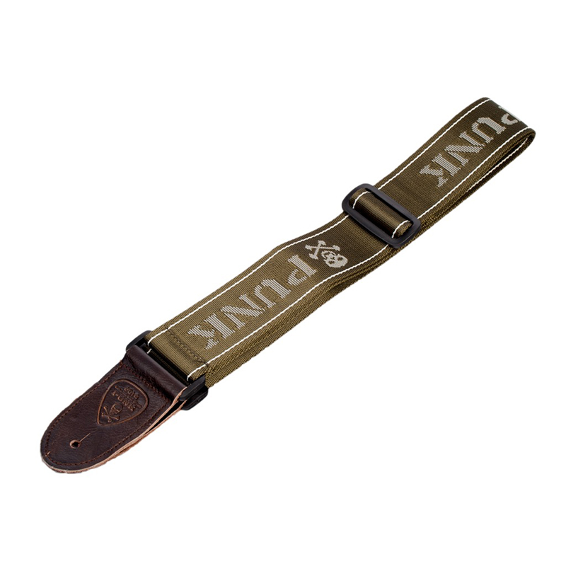 Sangle de guitare tête de mort Punk couleur kaki armée vue complète