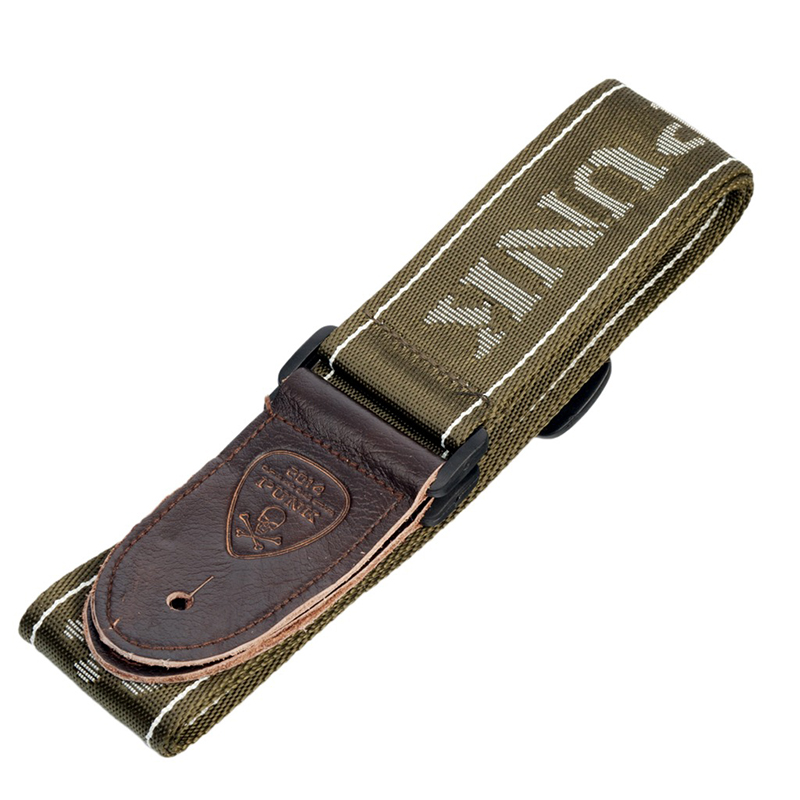 Sangle de guitare tête de mort Punk couleur kaki armée vue pliée
