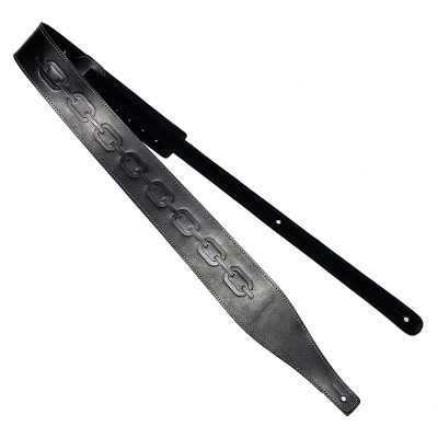 Sangle en cuir noir gravé de chaîne