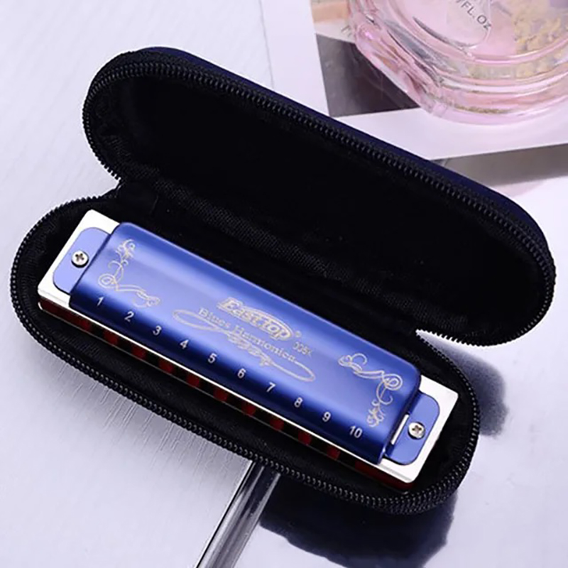 Harmonica diatonique bleu métallisé 7 accordages - clé F