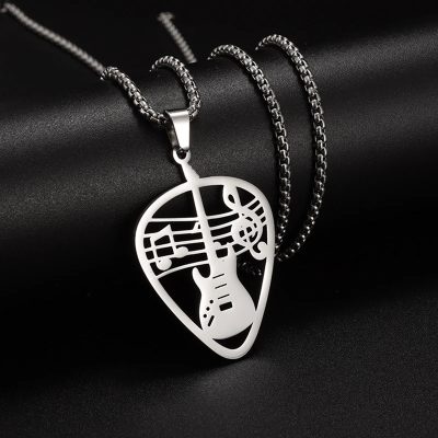Pendentif médiator graphique stylisé - couleur argent