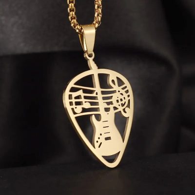 Pendentif médiator graphique stylisé - couleur or