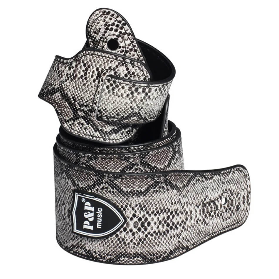 Sangle Guitare à motif Peau de Serpent Gris