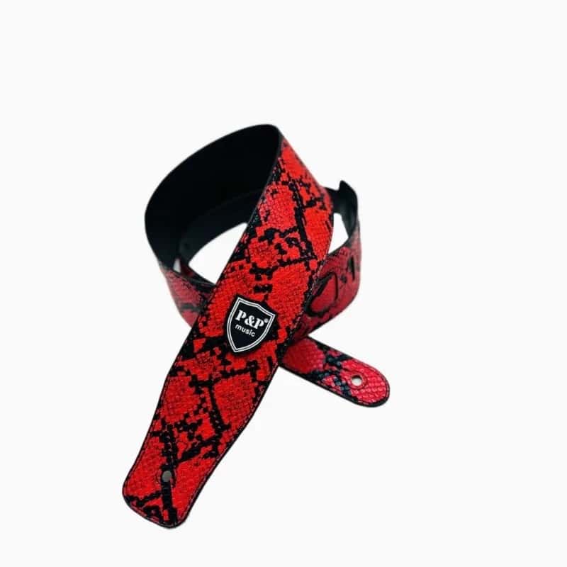 Sangle Guitare à motif Peau de Serpent de couleur Rouge