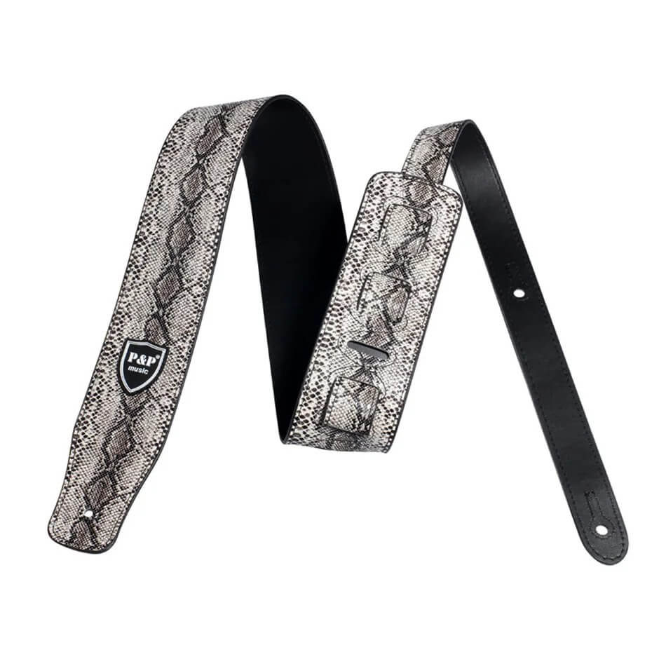 Vue complète Sangle Guitare à motif Peau de Serpent Gris