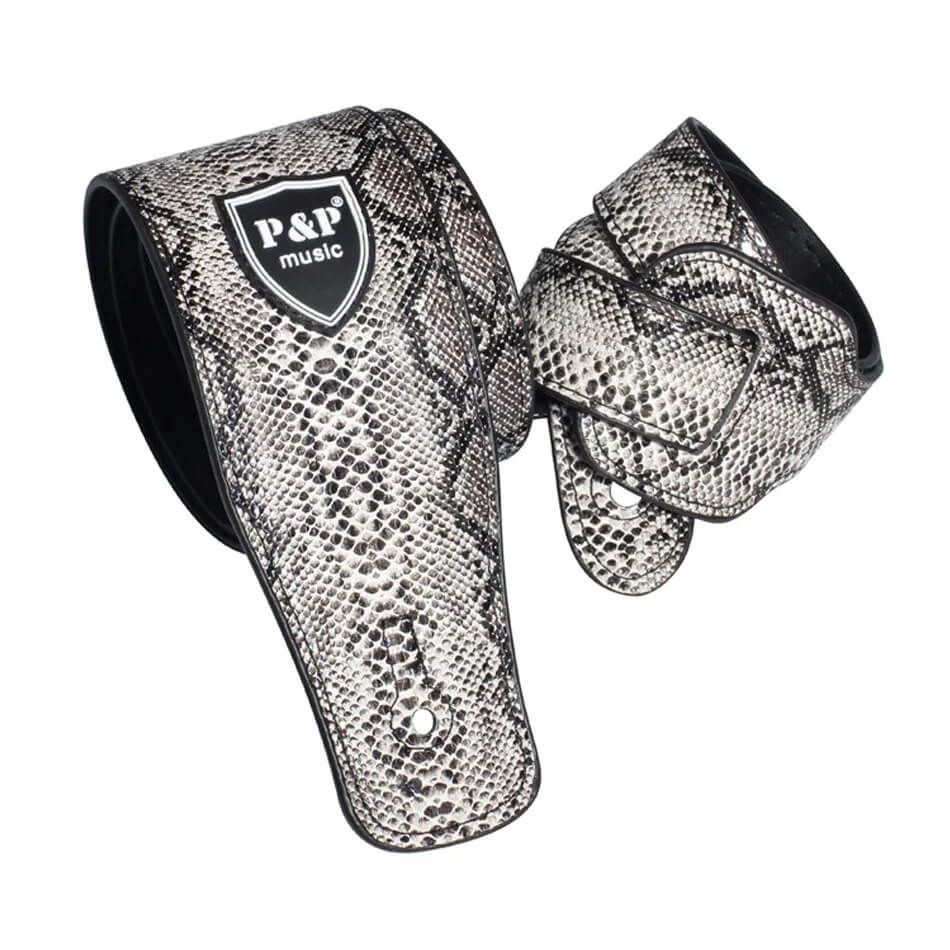 magnifique Sangle Guitare à motif Peau de Serpent Gris