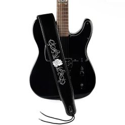 Magnifique Sangle de Guitare en Cuir motif Rose
