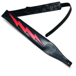 Sangle de guitare en cuir modèle éclair iconique rouge sur noir