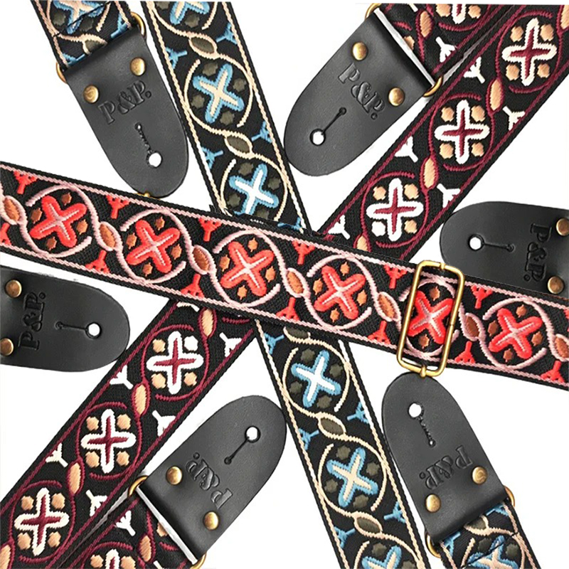 Sangle de guitare vintage motif jacquard brodé - 3 motifs au choix