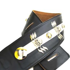 Sangle de Guitare en Cuir Véritable avec Motif Tête de Mort Ailée