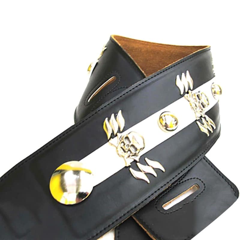 Sangle de Guitare en Cuir Véritable avec Motif Tête de Mort Ailée