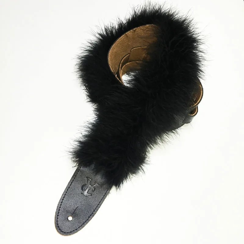 Sangle de Guitare en plumes de boa - couleur noir