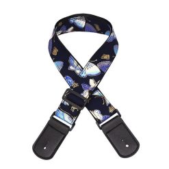 Sangle de guitare électrique Motifs Papillons Dorés et Bleus