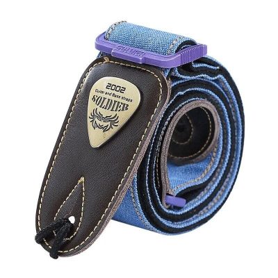 Sangle de guitare en Jeans Denim avec extrémités cuir - couleur bleu clair