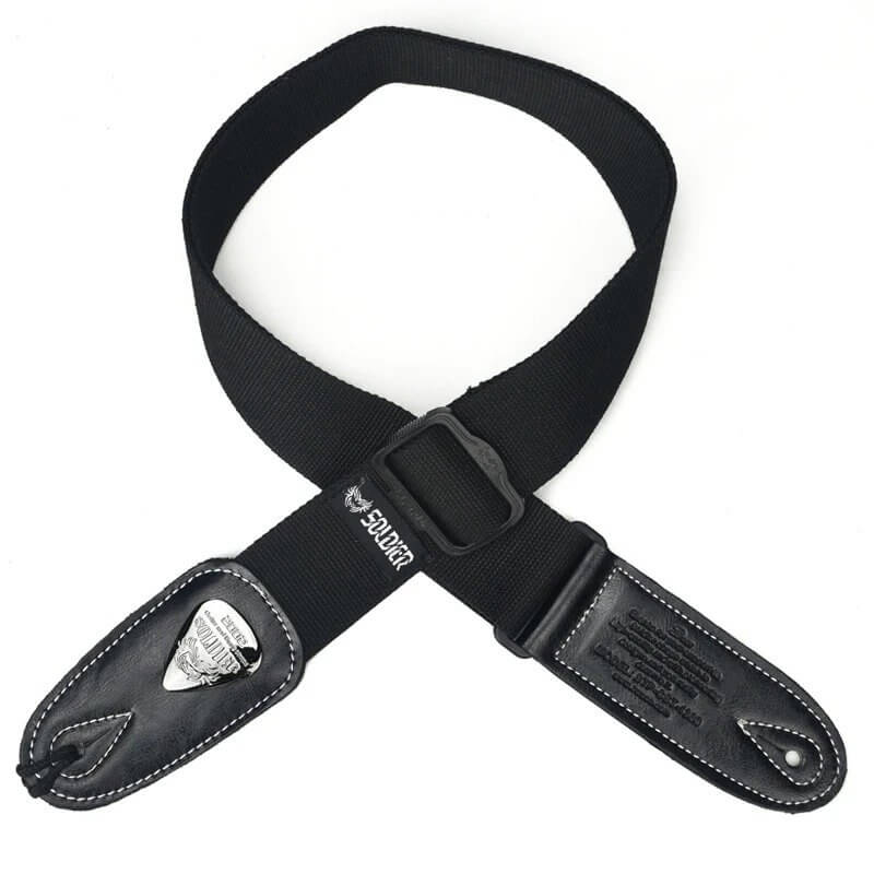 Sangle de guitare en coton avec extrémités en cuir - couleur noir