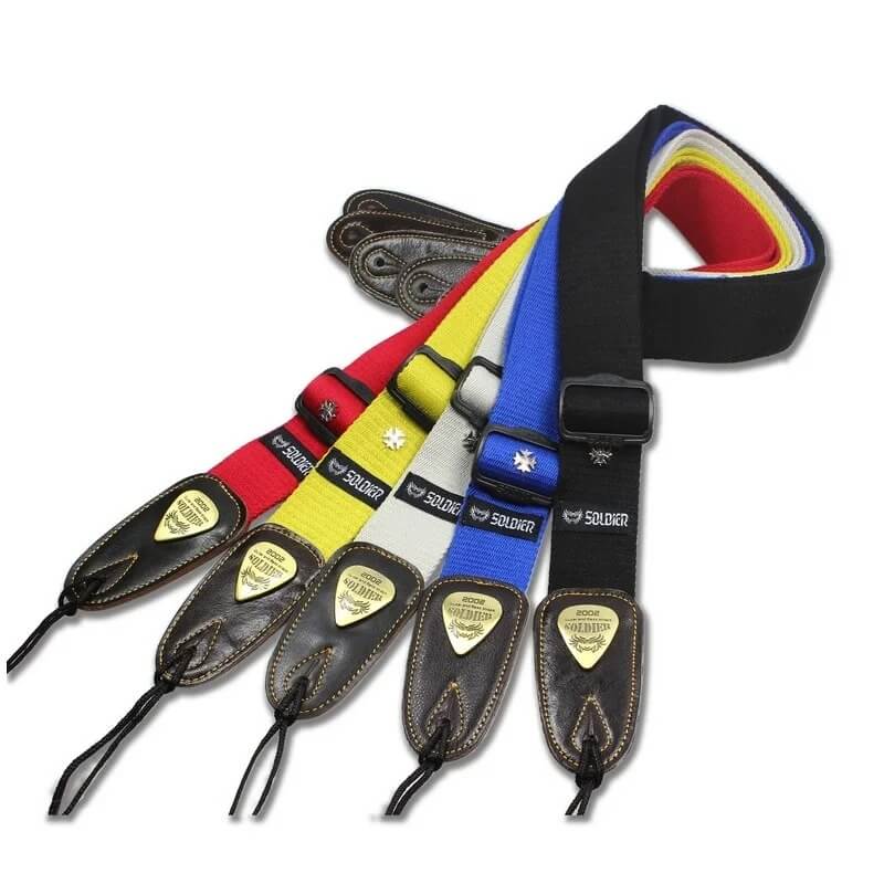 Sangle de guitare en coton extrémités cuir petit motif Croix