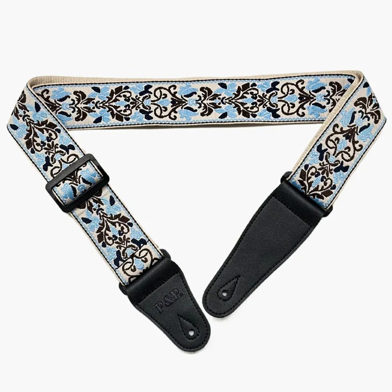 Sangle de guitare imprimé floral bleu et marron