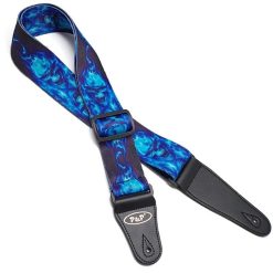 Sangle de guitare tête de mort imprimée crâne Flammes Bleues