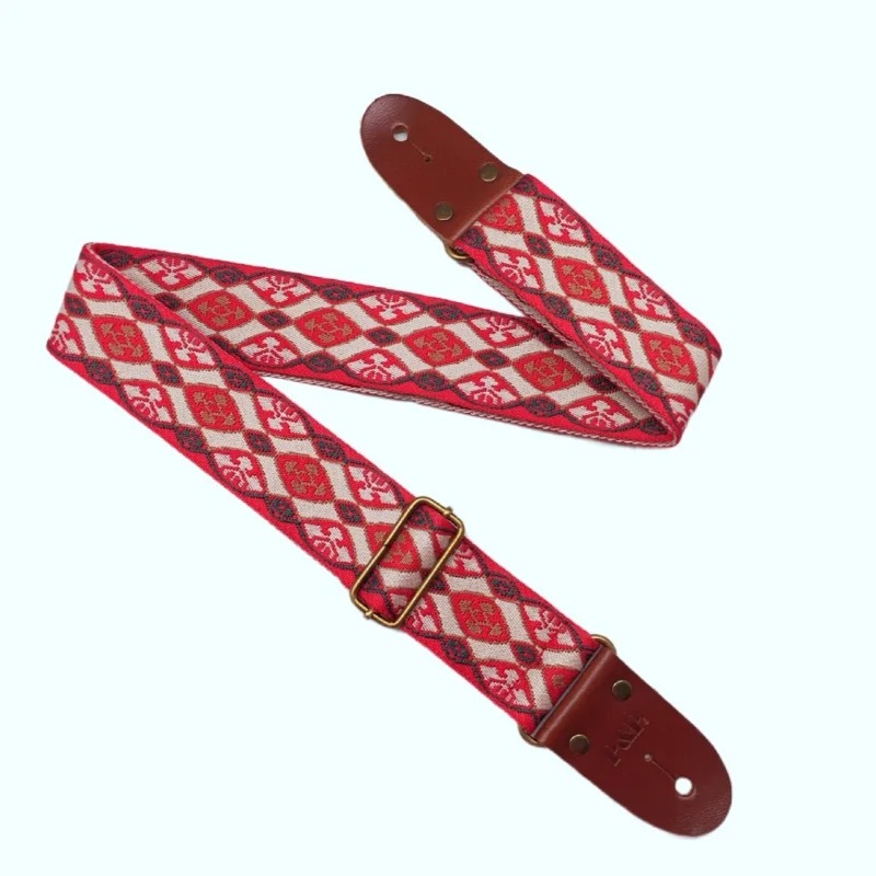 Sangle de guitare vintage motifs jacquard rouge