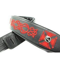Sangle pour Guitare Basse Cuir brodé Motif Croix de Fer