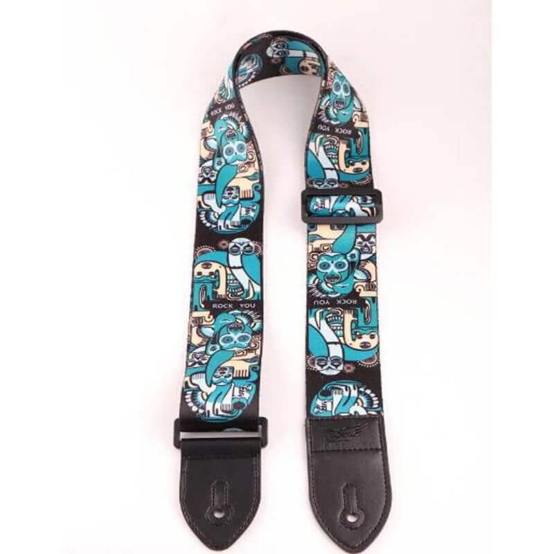 Sangle pour Guitare Design Masques et Aminaux fantastiques - couleur bleu