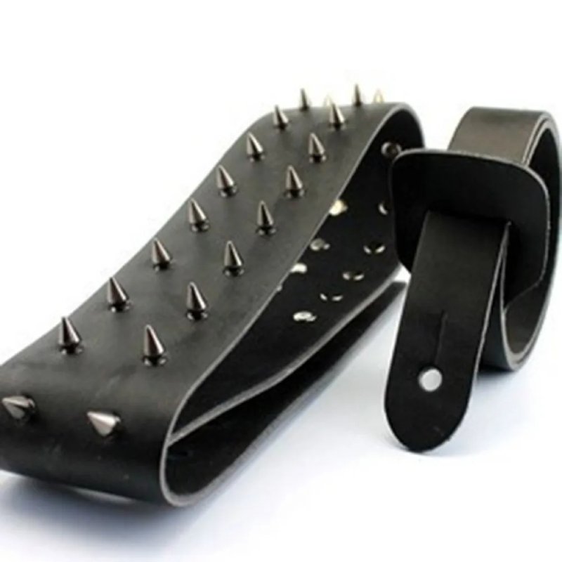 Magnifique Sangle de guitare en cuir véritable réglable, avec clou Metal - Death Metal
