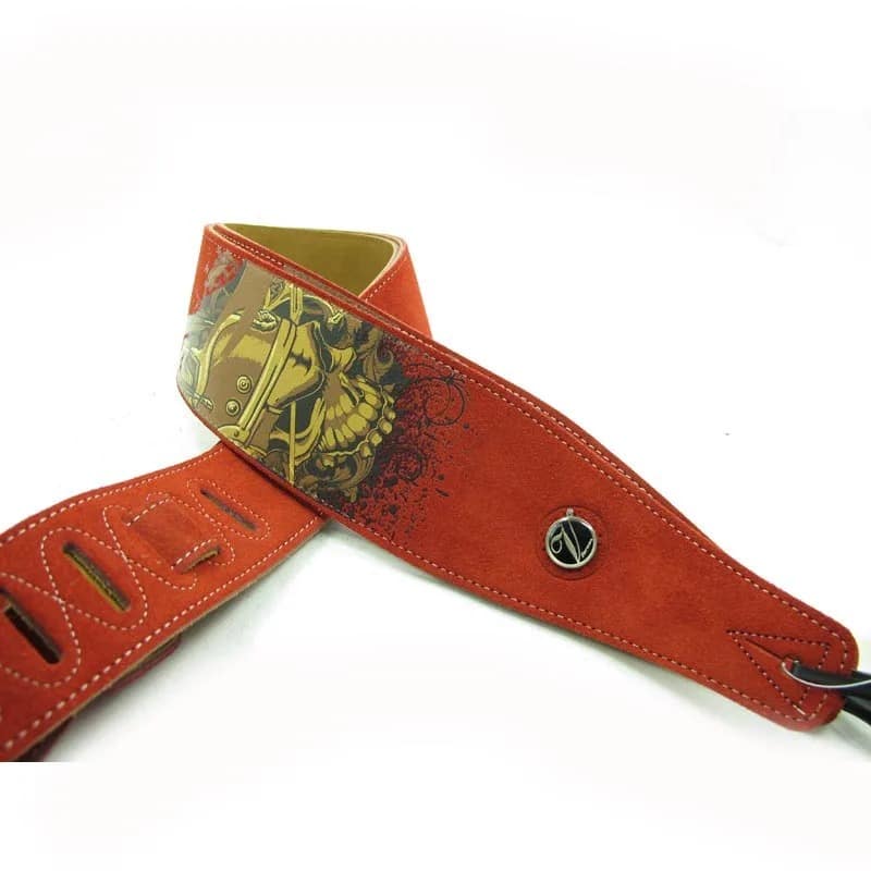 Sangle de Guitare Motif Tête de Mort en cuir de haute qualité - Réglable, souple et Durable - Modèle beige