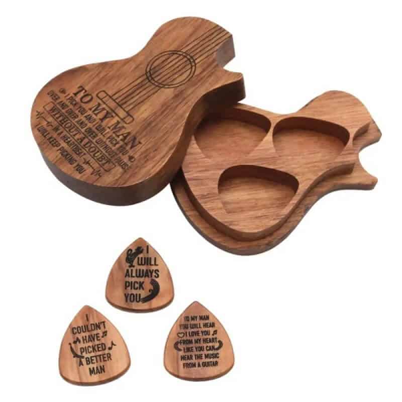 Teés beau Coffret Cadeau Médiators et Boîte à Médiators en Bois Sculpté