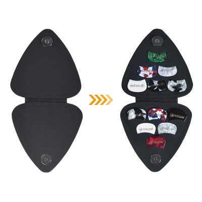 Vista frontal y trasera de la funda para púas de guitarra - con 12 púas incluidas