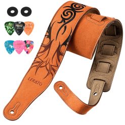 Sangle de guitare en cuir de Daim Broderie motif Tribal