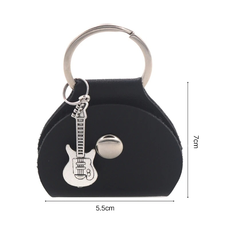 dimensión de llavero con púas de guitarra y guitarra