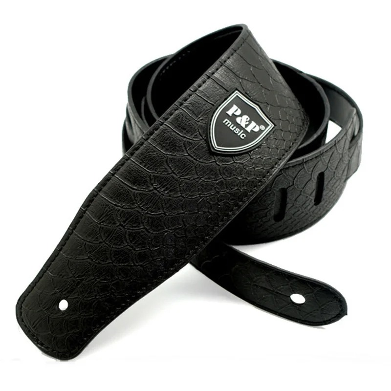 Sangle de guitare en cuir PU Reptile Classique Couleur Noir