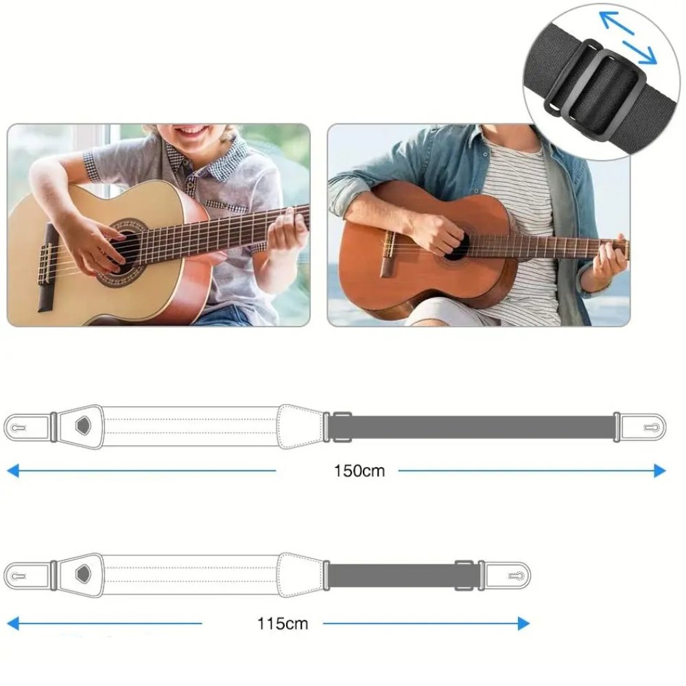 Détails réglages de la Sangle Guitare Confort Rembourrée avec Porte-Médiators - Modèle Baroque Rouge Royal