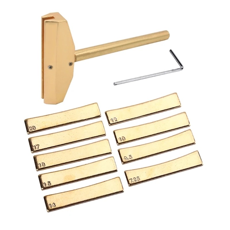 Kit de Presse à Frettes Universel pour Guitare et Basse (9 Cales de Radius) Couleur Or