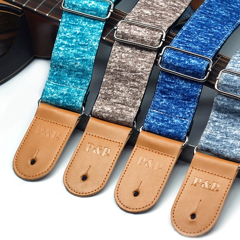 Sangle de Guitare Classique Collection Lin Naturel & Cuir Tan : 4 couleurs au choix !